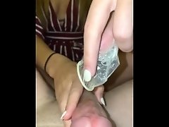 Wife jerks me off with my own cum (Huge Cumshot!)