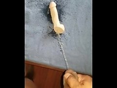 pissing on white dildo