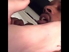 Chocolate daddy sucking and licking white bbw pretty painted feet