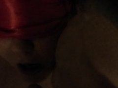 Blindfold and handcuffed blowjob getting in that throat