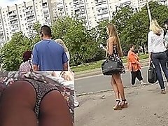 Young babe in sexy panties in the vouyer upskirt video
