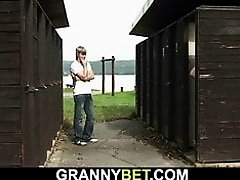 Smart guy fucks old blonde granny on public