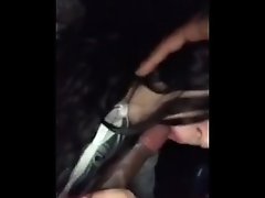 White girl swallowing bbc in car