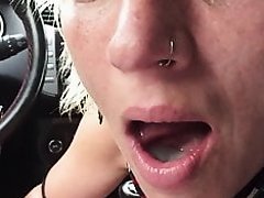 swallow cum in car