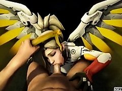 Big tits Pharah does titjob and Dva takes raw dick in pussy